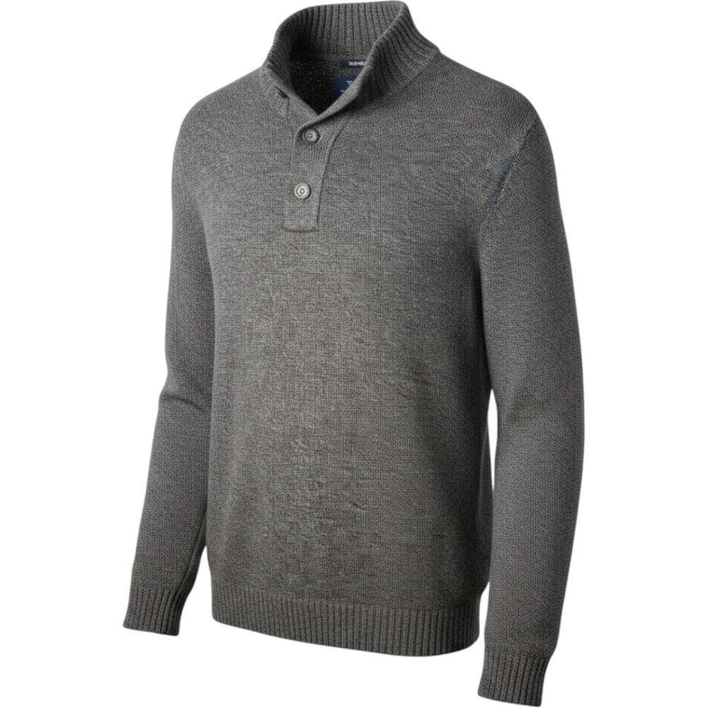 American Eagle Sweater Mens Large Gray Button Mock Neck‎ Marled Knit Pullover